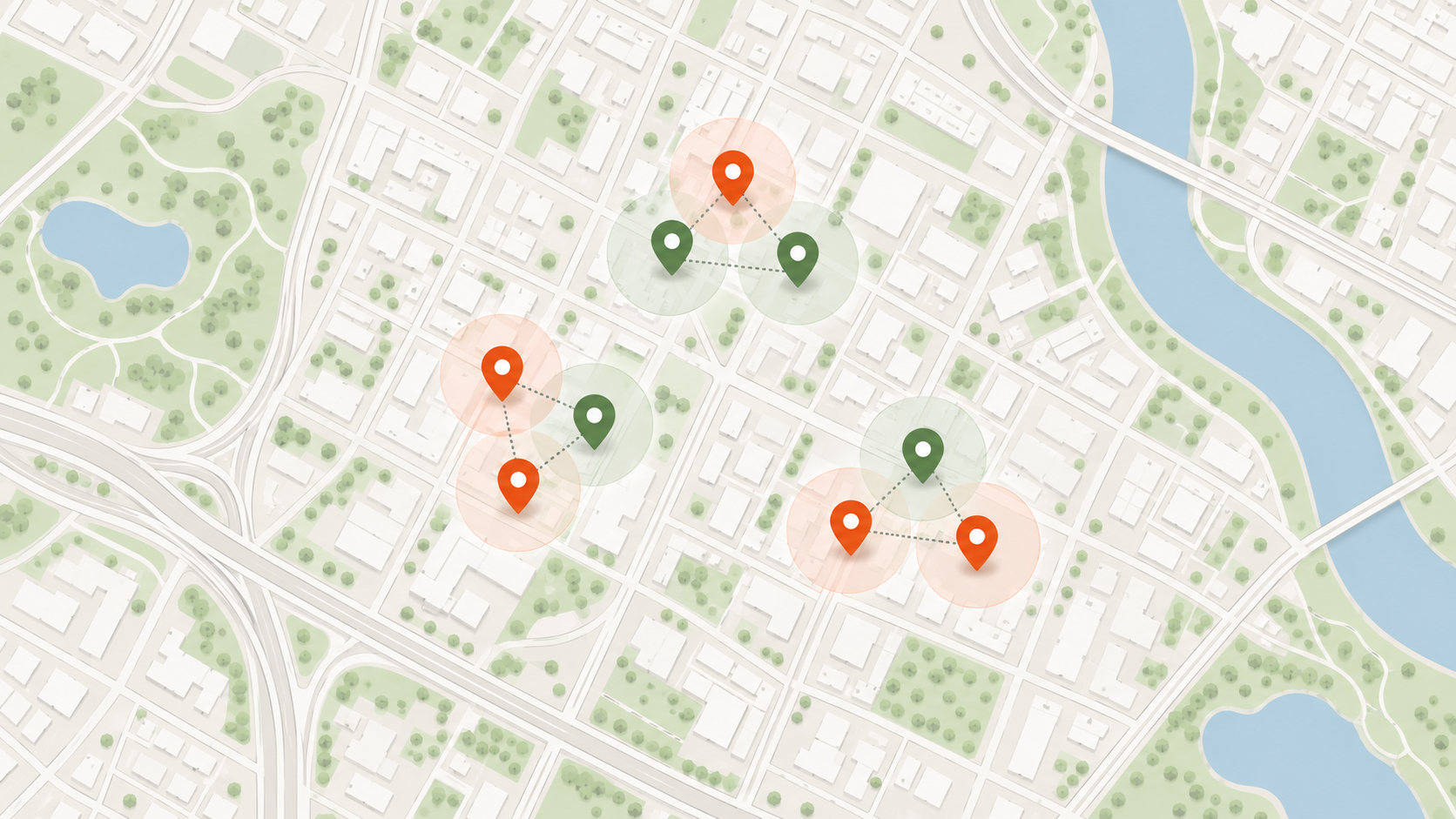 Illustrated map with grouped property locations