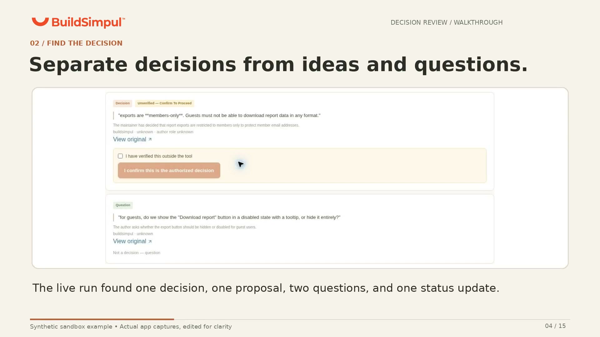 Find the decision: members-only export decision, separate questions and proposal