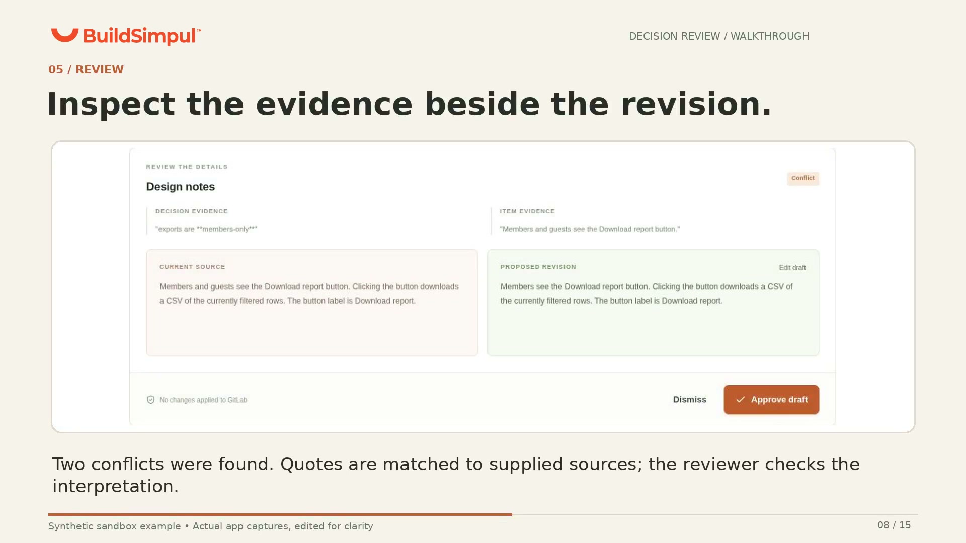 Check related work: conflicting design notes and tests with paired source quotes